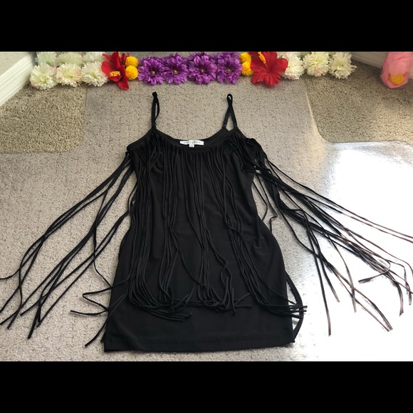 Peep Toe Black Fringe All Over Mini Dress - Picture 14 of 14